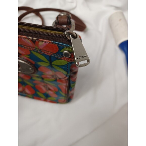 Fossil Key-PerFloral Petite Crossbody Purse Bag Retro Coated Canvas Adj Strap - Picture 3 of 6